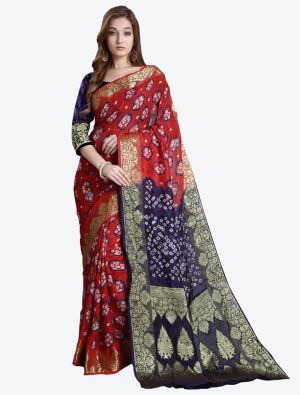 Red and Violet Viscose Georgette Designer Saree small FABSA20495