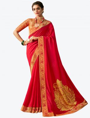 Red Art Silk Designer Saree small FABSA20513