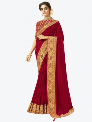 Red Art Silk Designer Saree small FABSA20526