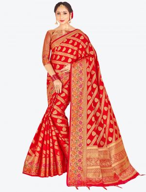 Red Banarasi Art Silk Designer Saree small FABSA20532