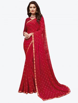 Red Georgette Designer Saree small FABSA20437