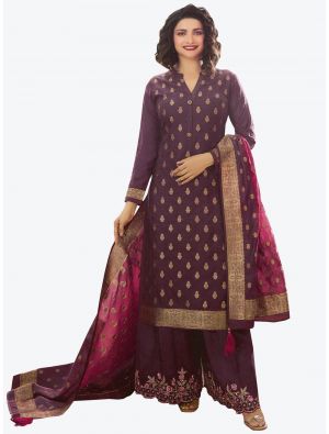 Wine Jacquard Silk Straight Suit with Dupatta small FABSL20167