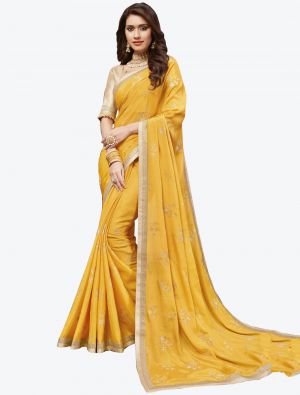 Yellow Chiffon Silk Designer Saree small FABSA20431