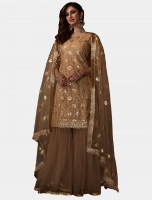 Beige Net Sharara Suit with Dupatta thumbnail FABSL20190