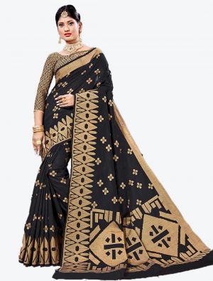 Black Handloom Cotton Designer Saree small FABSA20625