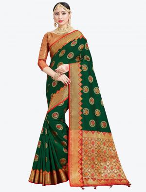 Dark Green Banarasi Art Silk Designer Saree small FABSA20551
