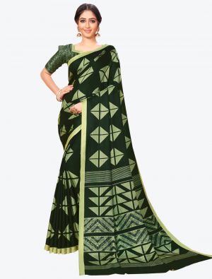 Dark Green Pashmina Designer Saree small FABSA20596