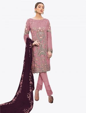 Dusty Pink Georgette Straight Suit with Dupatta thumbnail FABSL20212