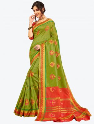 Green Cotton Handloom Designer Saree small FABSA20576