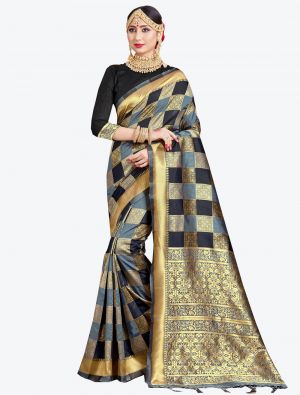 Grey and Black Banarasi Art Silk Designer Saree small FABSA20545