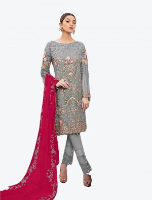 Grey Georgette Straight Suit with Dupatta small FABSL20211