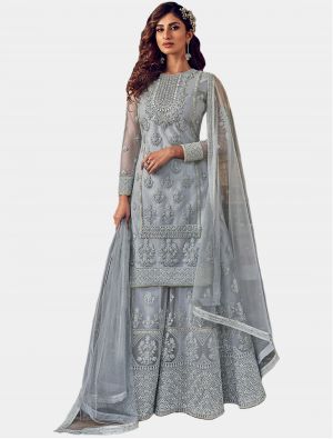 Grey Net Sharara Suit with Dupatta small FABSL20205