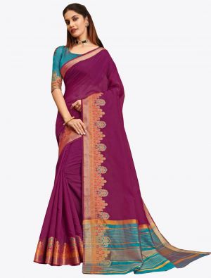 Magenta Pink Khadi Silk Designer Saree small FABSA20571