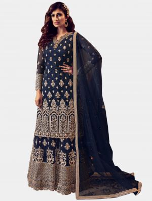 Navy Blue Net Sharara Suit with Dupatta small FABSL20200