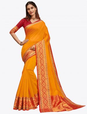Orange Khadi Silk Designer Saree small FABSA20572