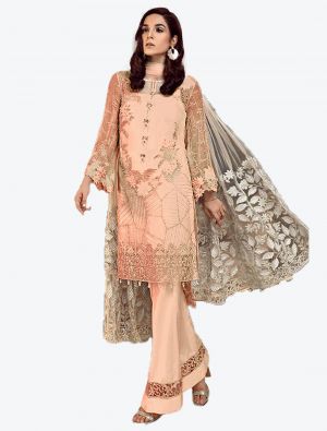 Peach Georgette Pakistani Suit with Dupatta small FABSL20216