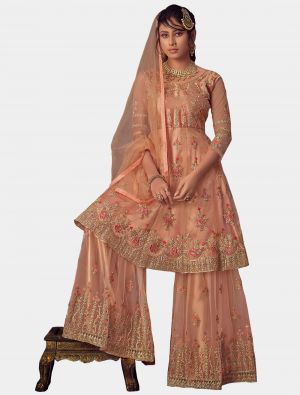 Peach Net Sharara Suit with Dupatta small FABSL20194
