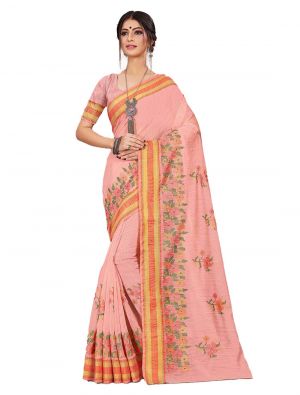 Pink Cotton Designer Saree small FABSA20604