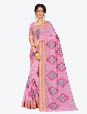 Powder Pink Cotton Designer Saree small FABSA20606