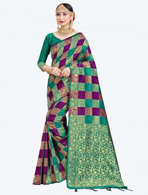 Purple and Sea Green Banarasi Art Silk Designer Saree small FABSA20544