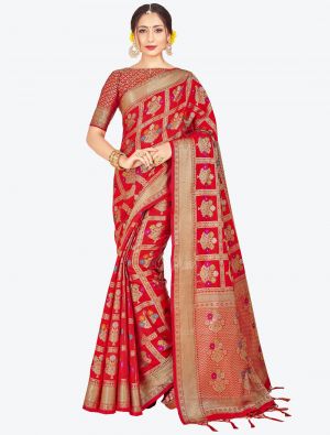 Red Banarasi Art Silk Designer Saree small FABSA20556