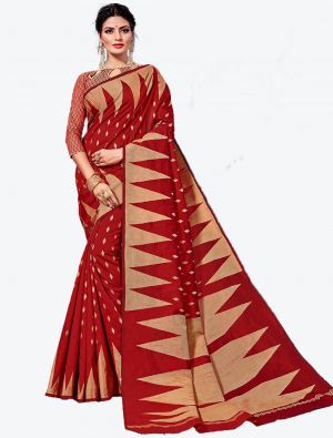 Red Handloom Cotton Designer Saree small FABSA20622
