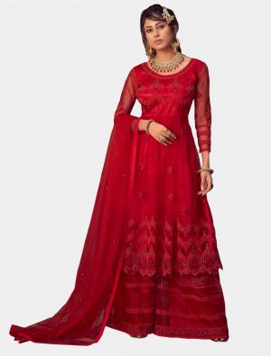 Red Net Sharara Suit with Dupatta small FABSL20192