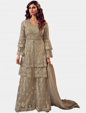 Sand Grey Net Sharara Suit with Dupatta small FABSL20207