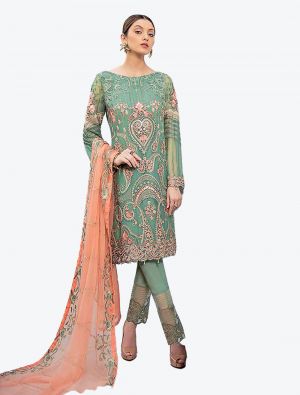 Sea Green Georgette Straight Suit with Dupatta small FABSL20209