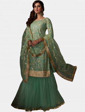 Sea Green Net Sharara Suit with Dupatta small FABSL20191