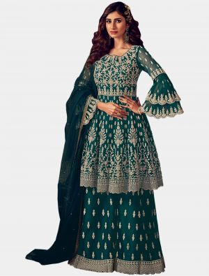 Teal Blue Net Sharara Suit with Dupatta small FABSL20203