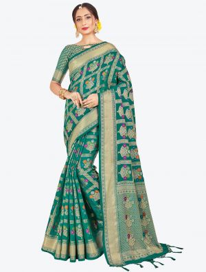 Teal Green Banarasi Art Silk Designer Saree small FABSA20555