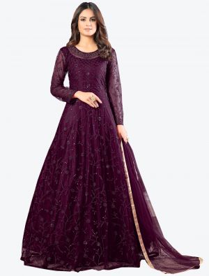 Wine Net Floor Length Suit with Dupatta small FABSL20179