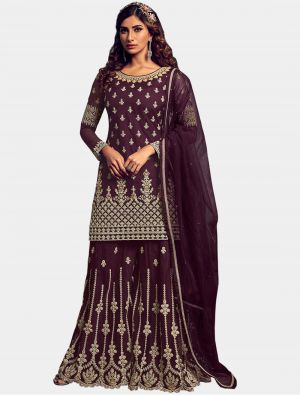 Wine Net Sharara Suit with Dupatta small FABSL20204