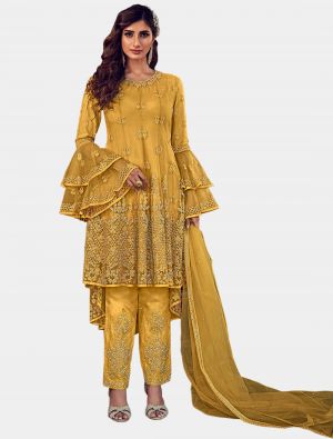Yellow Net Straight Suit with Dupatta small FABSL20201
