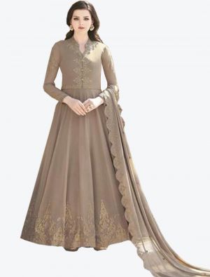 Brownish Grey Soft Georgette Semi Stitched Floor Length Suit with Dupatta small FABSL20385
