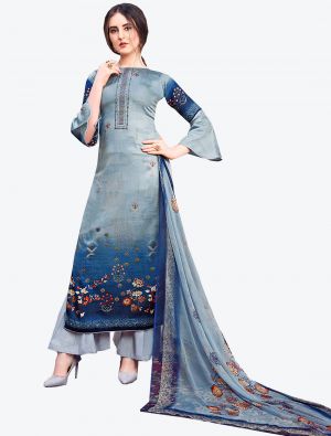 Faded Blue Jam Satin Straight Suit with Dupatta small FABSL20414