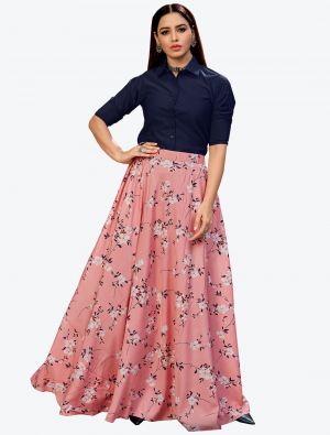 floral pink silk skirt with top fabku20298