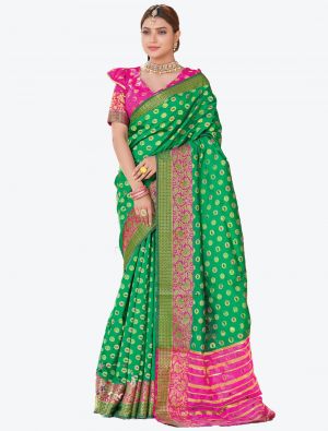 Green Handloom Silk Designer Saree small FABSA20976