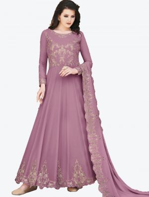 Onion Pink Soft Georgette Semi Stitched Floor Length Suit with Dupatta small FABSL20388