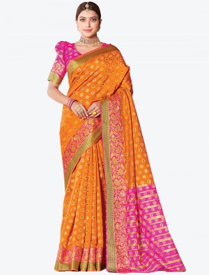 Orange Handloom Silk Designer Saree small FABSA20980