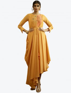 orange rayon cotton designer gown   fabgo20079