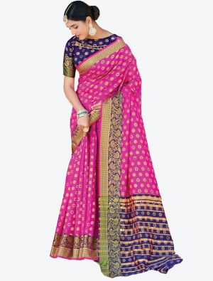 Pink Handloom Silk Designer Saree small FABSA20977