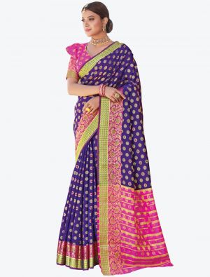 Purple Handloom Silk Designer Saree small FABSA20978