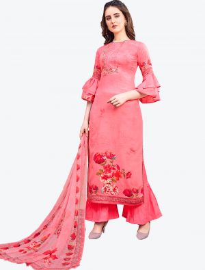 Rani Pink Jam Satin Straight Suit with Dupatta small FABSL20411
