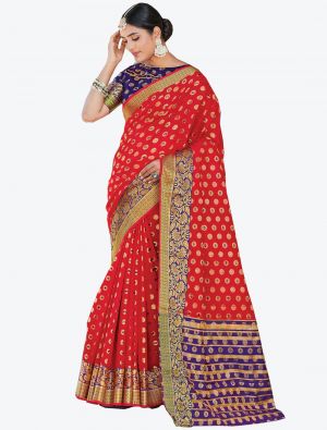 Red Handloom Silk Designer Saree small FABSA20979