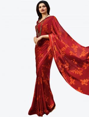 Rusty Red Soft Georgette Designer Saree small FABSA20989