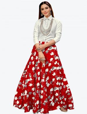 vibrant red silk skirt with top fabku20301