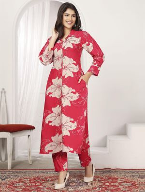 red rayon ethnic co ord set fabku21072