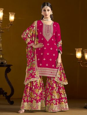 Reddish Pink Chinon Semi Stitched Sharara Suit small FABSL21987